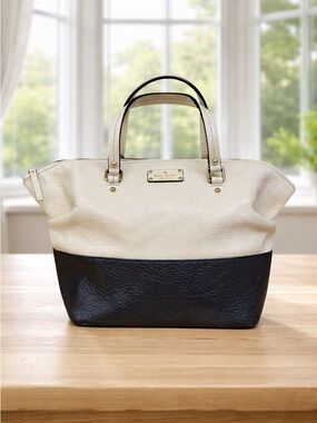 Kate Spade Grove Court Blaine Black Cream Pebbled Leather Purse/Bag/Tote/Satchel